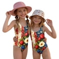 thumbnail image 2 of Swimsuit for Child Girls Size 7 One Piece Swimsuit Summer 1776 American Flag Floral Print Swimsuits Swimming Sleeveless Beach Vacation Freedom Cute Girls Bathing Suit Wine 3-4 Years, 2 of 6