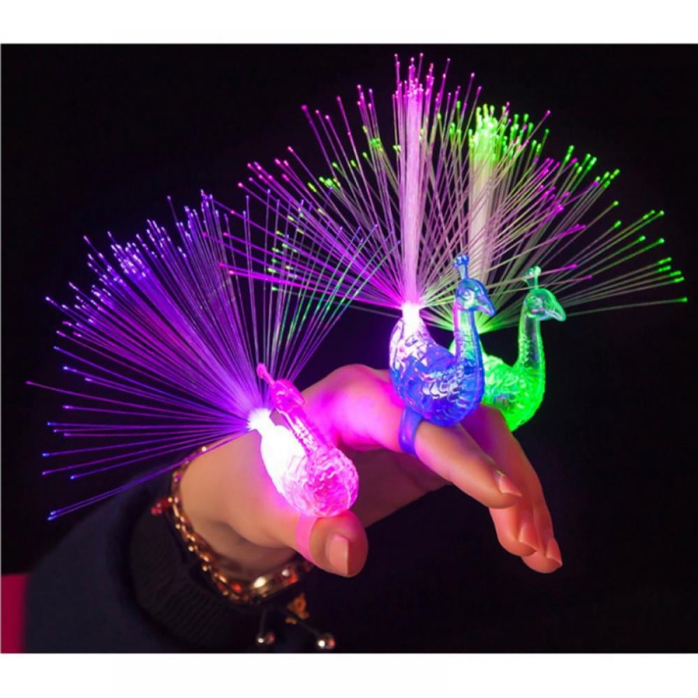 Jiaxingo 10Pcs LED Finger Lights Ring Peacock Childrens Toy Ring Parties Cheering Novelty Glowing Toys Gifts for Kids Concert Props Wedding Festival Party Decor 