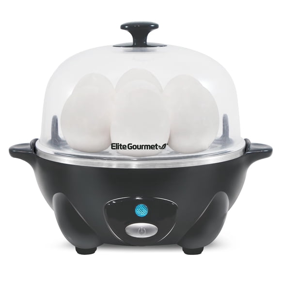 Elite Gourmet EGC710DKG Rapid Egg Cooker, 7 Easy-To-Peel, Hard, Medium, Soft Boiled Eggs, Poacher, Omelet Maker, Auto Shut-Off, Alarm, 16-Recipe Book