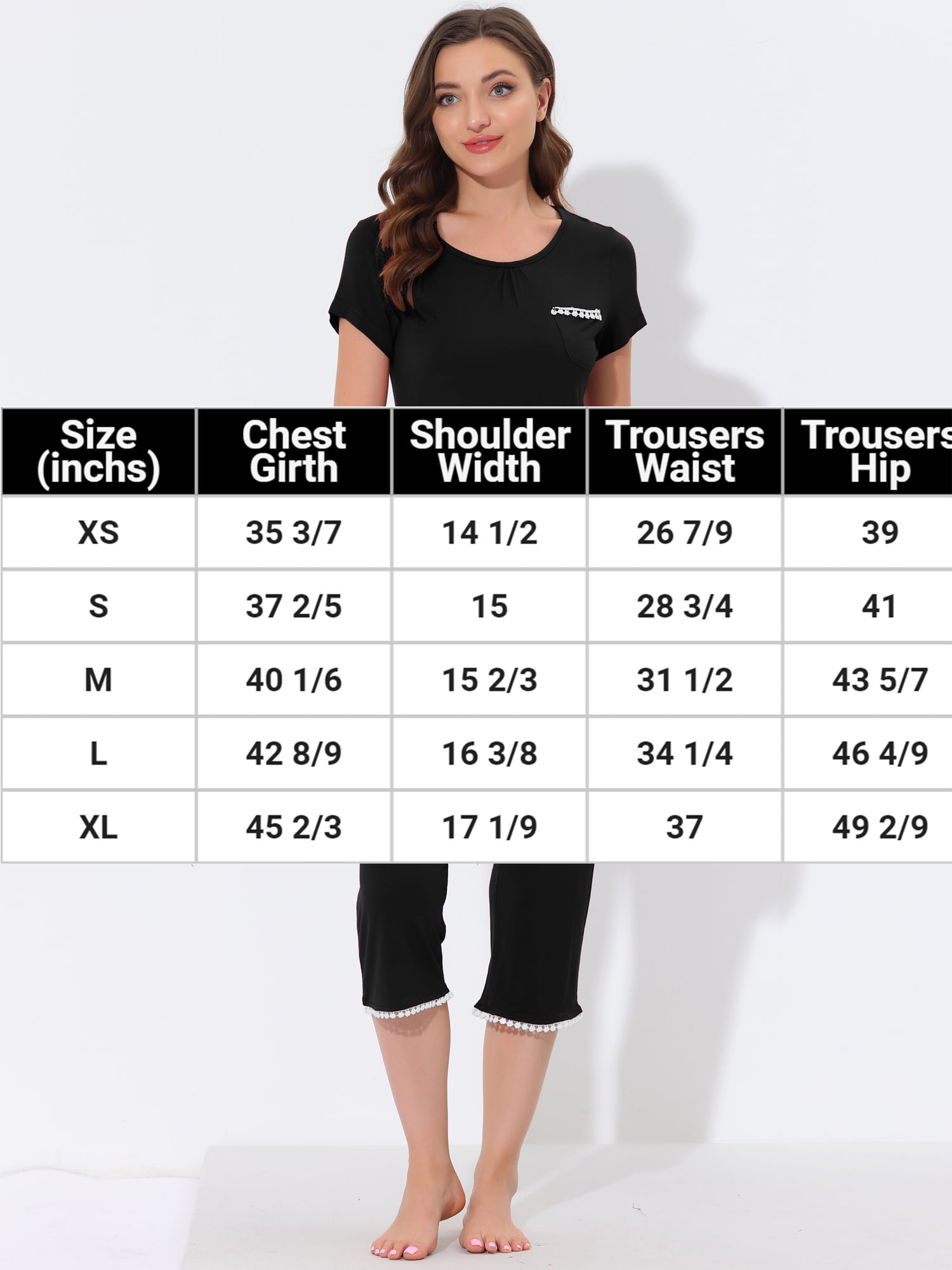 Unique Bargains Women's Lounge Pajama Round Neck Capri Nightwear Casual Sleepwear Sets
