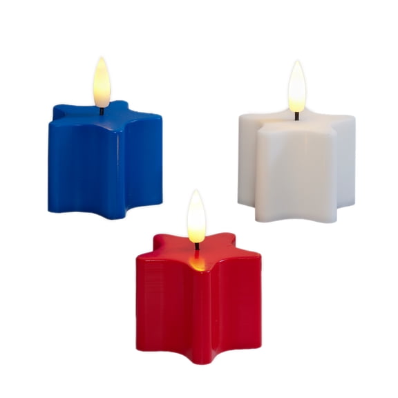 Battery-Operated LED Star Tealights, Warm White, 3.1", 3 Count, Patriotic by Way To Celebrate