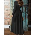 thumbnail image 2 of Black V-Neck Wrap Maxi Dress With High Slit, Belted Waist, Long Sleeve For Cocktail Party Vacation, 2 of 5