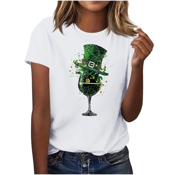 El Día de San Patricio Manga Corta Cuello Redondo Suéter Casual Top, Ligero 95% Poliéster 5% Blusa de Spandex para Vacaciones Y Uso Diario, Tops de Mujer Casual