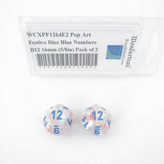 Pop Art Festive Dice with Blue Numbers D12 Aprox 16mm (5/8in) Pack of 2 Wondertrail