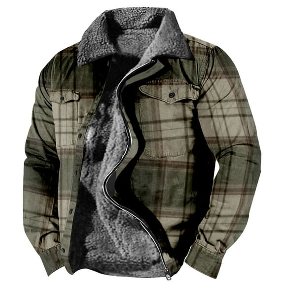 DDAPJ pyju Mens Sherpa Lined Sweatshirt Jackets 2023 Clearance,Plaid Graphic Button Down Shirt Jacket Lightweight Truck Jackets Thick Warm Winter Lapel Coat with Pockets