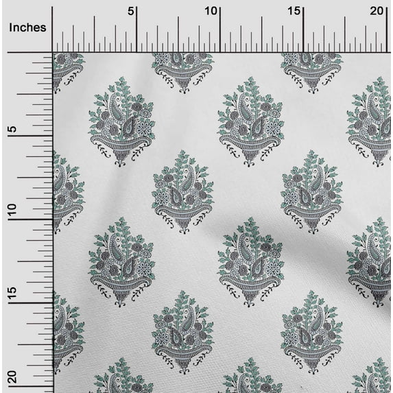 oneOone Georgette Viscose Fabric Leaves|Floral & Paisley Block Print Sewing Fabric BTY 42 Inch Wide