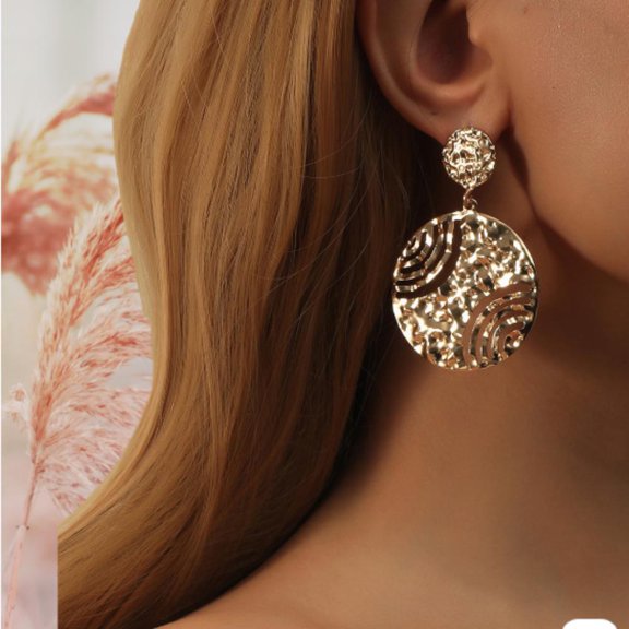 Vintage Large Round Disc Pendant Earrings Retro Prom Fashion Jewelry