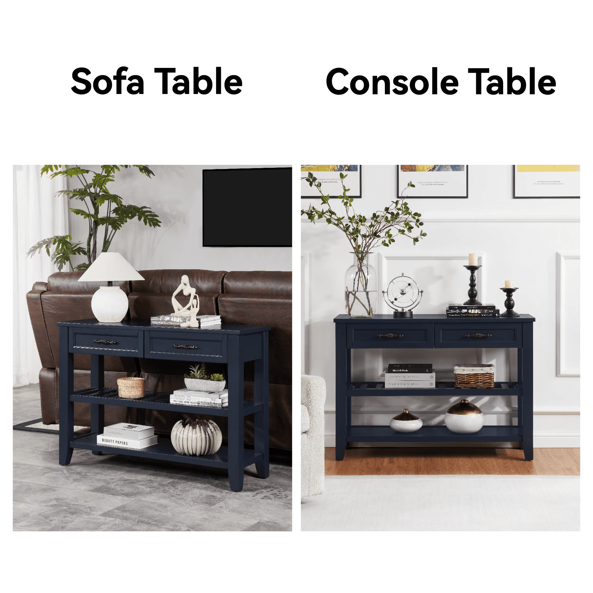 Aukfa Narrow Console Table with Storage Drawer, Entryway Table, Sofa Table for Living Room, Navy
