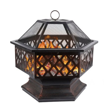 Iron Fire Pit Outdoor with Barbecue Rack and Fire Poker