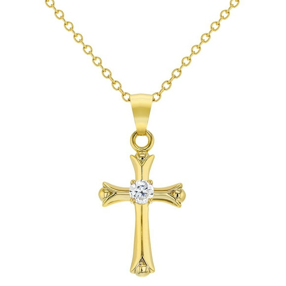 18k Gold Plated Clear Crystal Small Cross Necklace for Girl Kids Pendant 16"