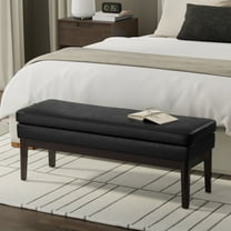 Carlson 45 inch Wide Mid Century Ottoman Bench in Distressed Black Vegan Faux Leather