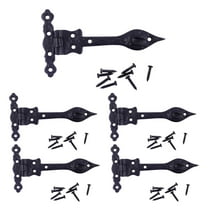 Renovators Supply Black Wrought Iron Door Strap Hinge 6" L Antique Colonial Spear Tip Rust Resistant Flush Mount Door Hinges forCabinet, Barn or Shed Doors w/Hardware Pack of 4