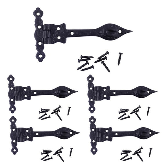 Renovators Supply Black Wrought Iron Door Strap Hinge 6" L Antique Colonial Spear Tip Rust Resistant Flush Mount Door Hinges forCabinet, Barn or Shed Doors w/Hardware Pack of 4