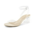 thumbnail image 1 of Dream Pairs Women's Open Toe Ankle Strap Low Block Chunky Heels Sandals Party Dress Pumps Shoes CARNIVAL-1 NUDE/CLEAR Size 6, 1 of 5
