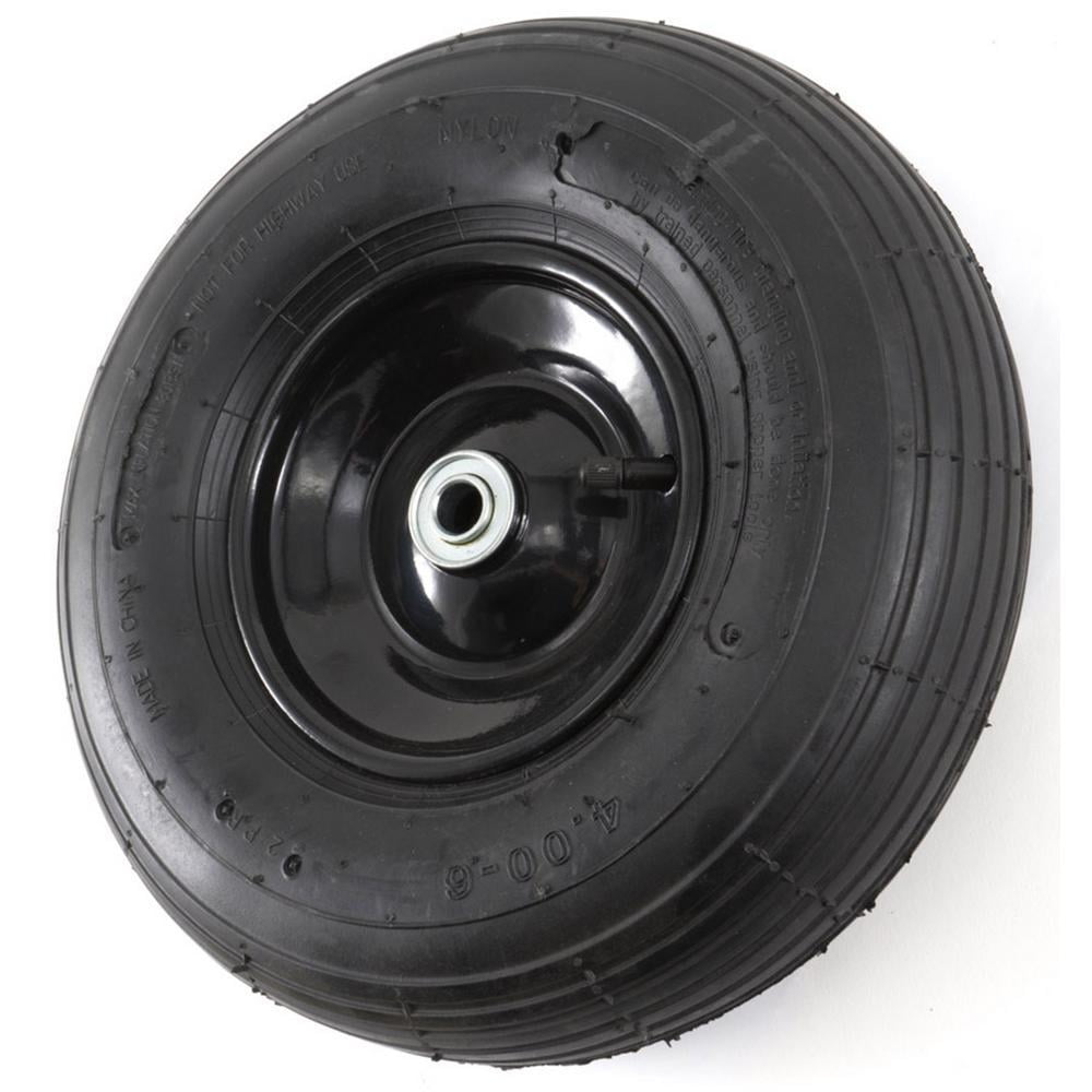 Marathon 20296 Easy Fit Wheelbarrow Tire + Wheel Assembly, Pneumatic, 4.0-6 - Quantity 1