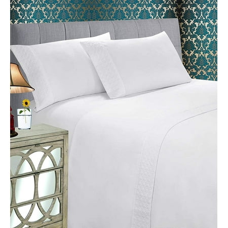 Elegant Comfort 4 Pieces Bed Sheet Set With Flat Fitted and 2 Pillowcases Cal King-White