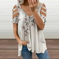 thumbnail image 2 of Cherry Blossoms with Falling Flowers Womens Summer V Neck Zipper Top Short Sleeve T Shirt Off Shoulder Top Casual Classy Loose Shirts, 2 of 7