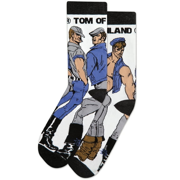 Tom of Finland Denim Trio, Unisex, Adult, Mid-Calf Dress Crew Socks, by Gumball Poodle (Made in the USA)