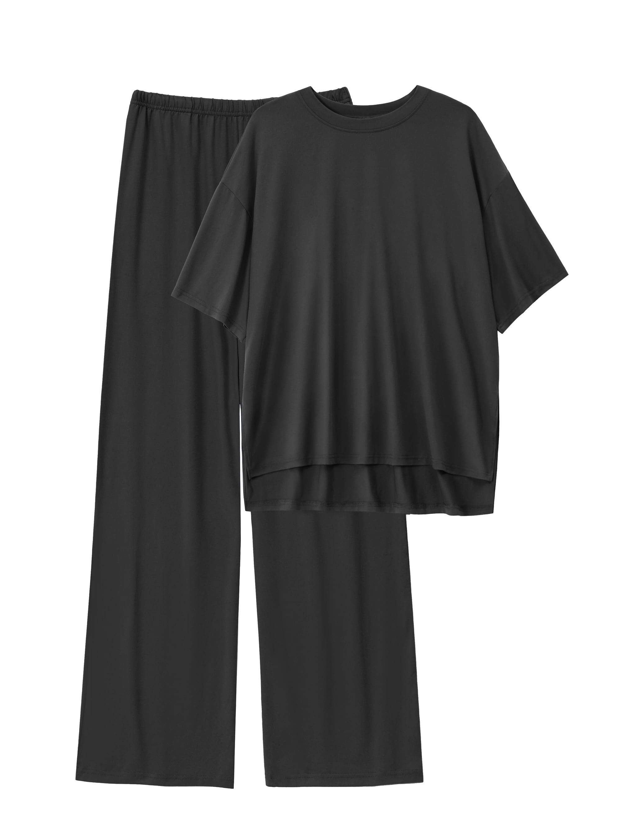 MINTREUS Lounge Sets for Women Knit Short Sleeve Tops and Long Pants Soft Comfy Pajamas Set Oversized 2 Piece Outfits S-4X