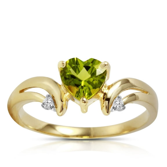Galaxy Gold GG 14K Yellow Gold 1.26 Carat Natural Diamonds and Heart-Shaped Peridot Ring - August Birthstone - Abundance & Joy - Sizes 5.5 to 11 - Fine Jewelry for Women