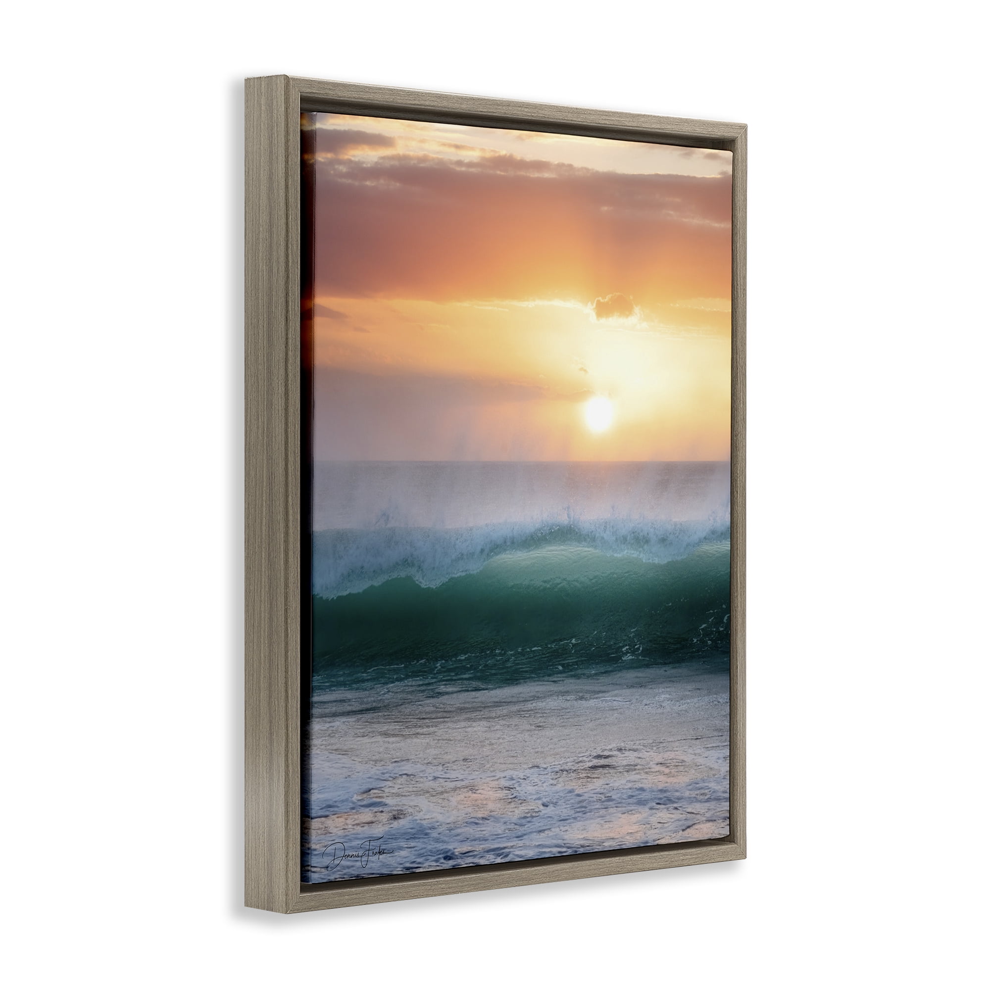 Stupell Industries Breaking Sea Wave Coastal Photography Brown Floater Framed Canvas Art Print Wall Art, 25 x 31