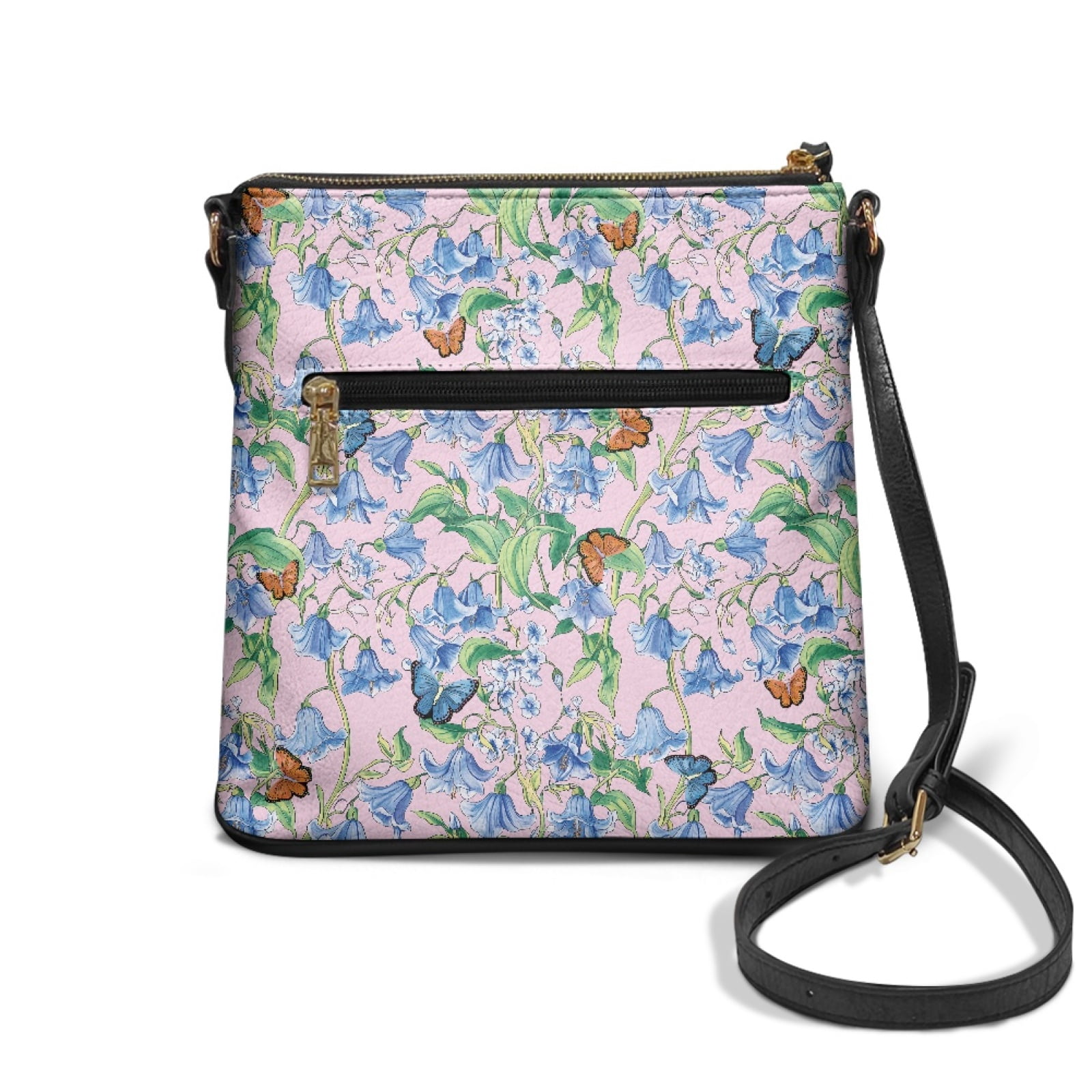 ZUXONGSY Bellflower Butterfly Print PU Leather Crossbody Bags for Women Casual Shoulder Purse Bag Handbags purpose Crossbody Travel Purse Phone Wallet with Zipper for Workout Shopping
