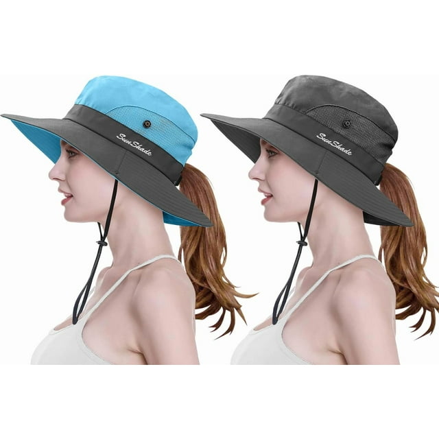 czcpp-Womens Ponytail Wide Brim Sun Hat Packable UV Protection Beach Cap for Fishing & Hiking u2026
