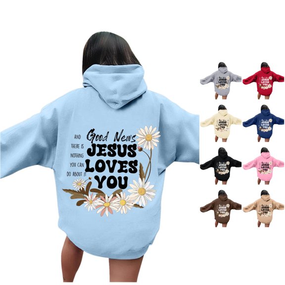 NinXxx Women's Letter Graphic Hoodie Drawstring Oversized Pocket Pullover Light Blue XL