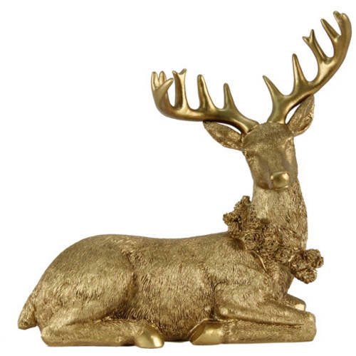 Holiday Time Laying Gold Christmas Deer