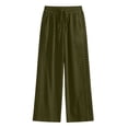 thumbnail image 6 of CBASIHI Womens Cotton Wide Leg Pants with Pockets- Drawstring Elastic Waist Vacation Beach Casual Elegant Summer Flowy Palazzo Pants Army Green Size M, 6 of 8