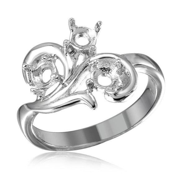 Rhodium Plated Sterling Silver 925 Vine Design 3 Mounting Ring Band Jewelry Female Male Size 8