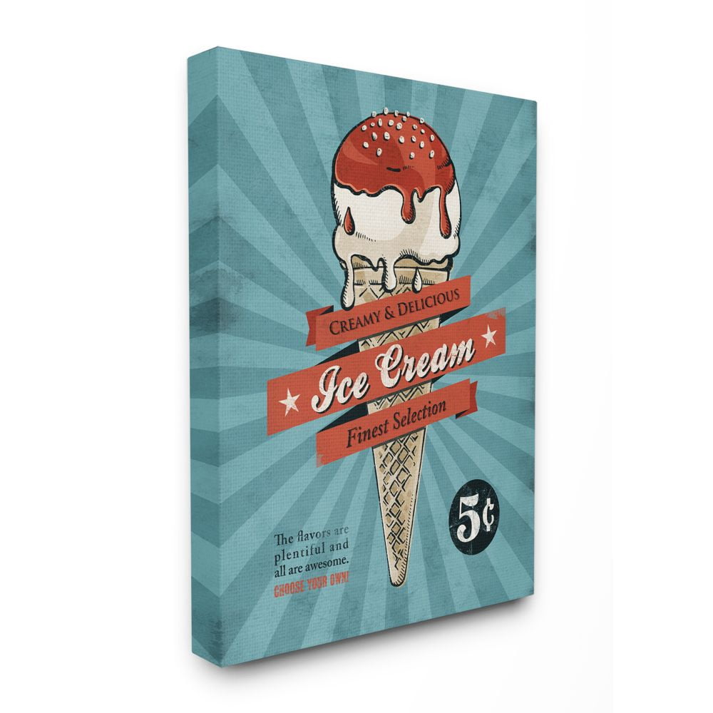 Stupell Industries Ice Cream Vintage Comic Book Blue Red Design Canvas Wall Art by Ester Kay