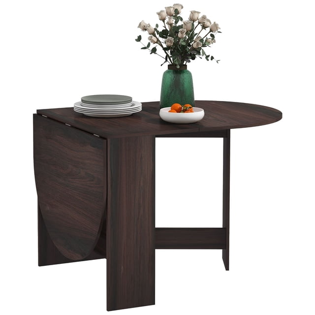 Distressed Brown Oval Folding Dining Table - Space Saving Drop Leaf Kitchen Table for 6 | Living Room, Dining Room Accent