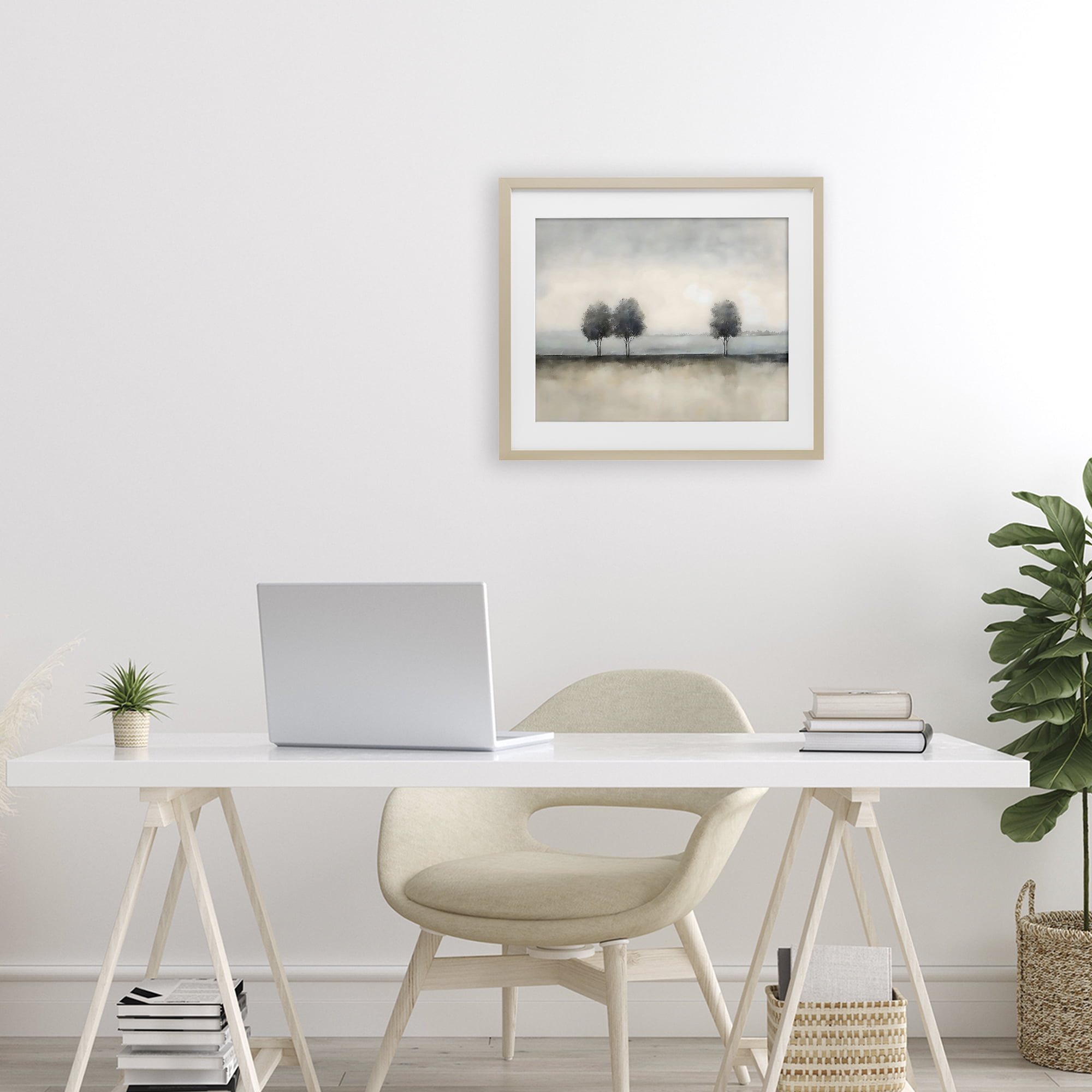 Stupell Industries Muted Trees Horizon Birch Framed Print Under Glass, design by Riley B