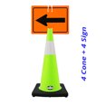 thumbnail image 2 of RK-Safety 28" Lime Cone, Black base With One 6" Reflective Tape, Plus Cone Sign 21 "Arrow Sign", (Cone-4 ea + Cone Sign-4 ea), 2 of 2