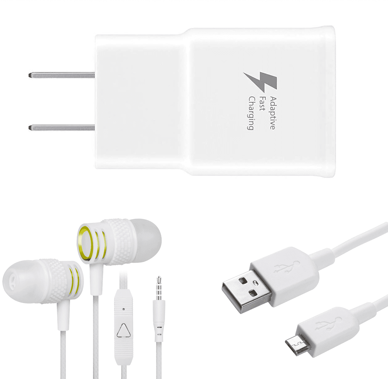OEM EP-TA20JBEUGUS Inbox Replacement 15W Adaptive Fast Wall Charger for Xiaomi Redmi Note 4X Includes Fast Charging 10FT Micro USB Charging Cable, and 3.5mm Earphone with Mic 3 Items Bundle