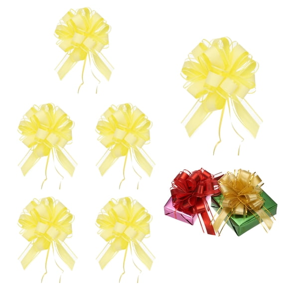 Uxcell Large Pull Bow Gift Wrapping, Ribbon Organza Metallic Green Bows for Gift Wrapping Wedding Baskets Car Yellow