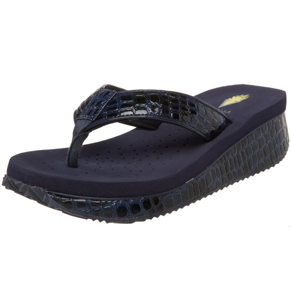 VOLATILE Women's Mini Croco Wedge Sandal, Navy, 10 B US