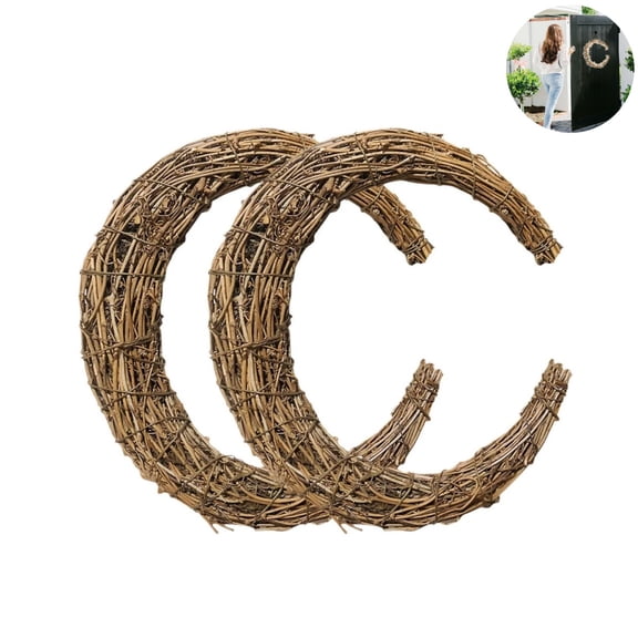 15cm Natural Rattan Woven Moon Wreath, Twig Moon Frame for DIY Craft Decoration