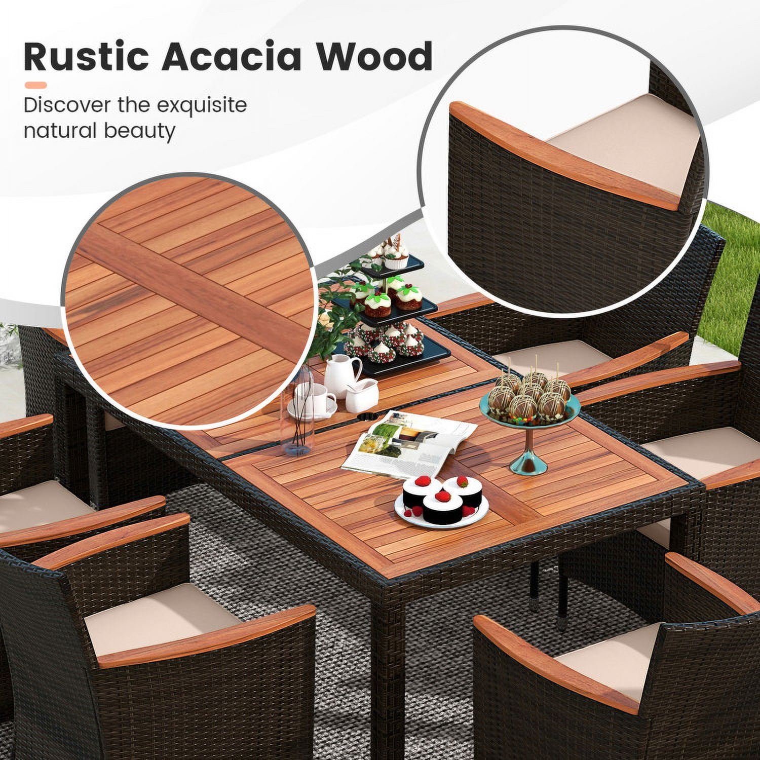 Aimee Lii 7 Pieces Garden Dining Patio Rattan Set with Cushions for Backyard, Outdoor Patio Furniture Aimee Lii 7 Pieces Garden Dining Patio Rattan Set with Cushions for Backyard, Outdoor Patio Furniture