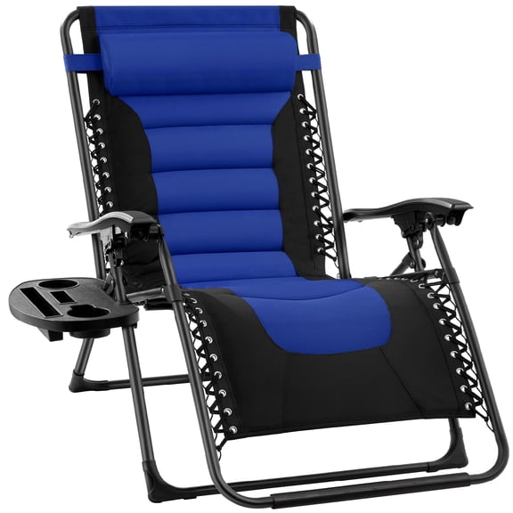 Best Choice Products Oversized Padded Zero Gravity Chair, Folding Outdoor Patio Recliner w/ Headrest, Side Tray - Gray