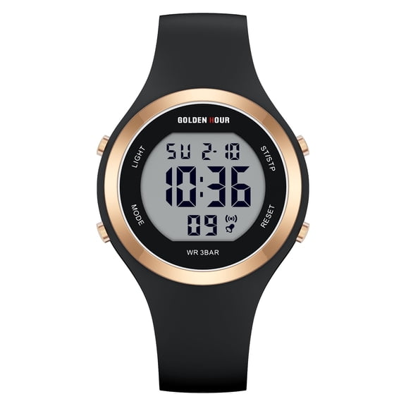 GOLDEN HOUR Waterproof Sport Women's Digital Chronograph Silicone Strap Watch