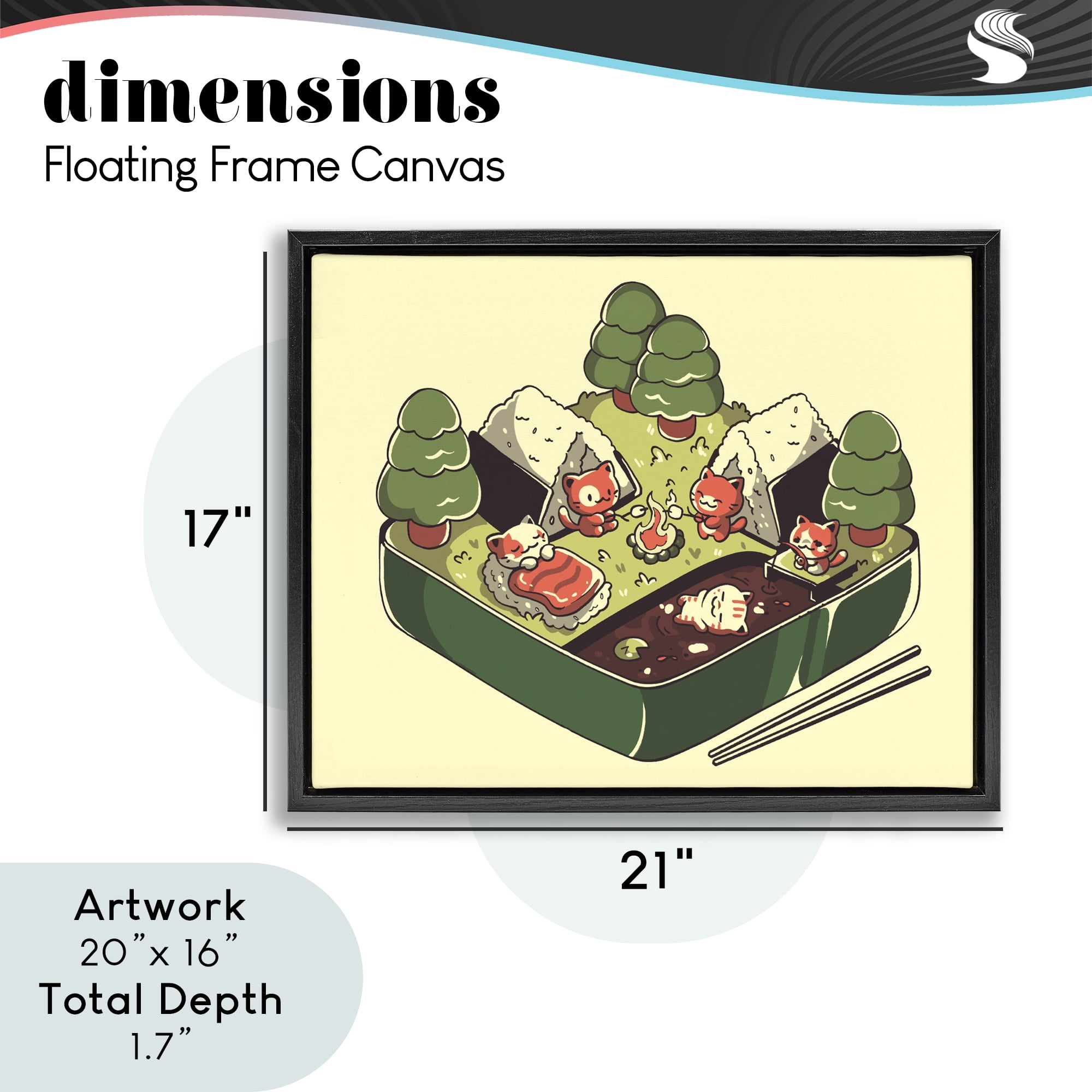 Stupell Industries Kawaii Sushi Camp Bento Black Framed Floater Canvas Wall Art, design by Tobe Fonseca