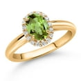 thumbnail image 2 of Gem Stone King 10K Yellow Gold Green Peridot and White Lab Grown Diamond Halo Engagement Ring for Women (1.03 Cttw, Gemstone August Birthstone, Oval 7X5MM, Size 8), 2 of 4