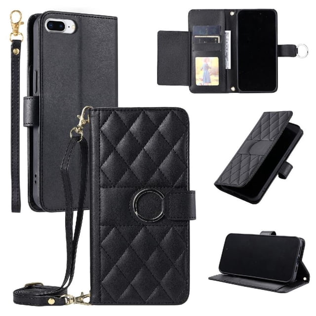Funda tipo billetera GANGXUN para iPhone 7 Plus – Tapa abatible con correa para mujer