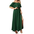 thumbnail image 2 of Franhais Women’s Fashion Solid Color Long Dress Sexy Off-the-shoulder Ruffles Split A-line Dress, 2 of 5