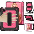 thumbnail image 2 of iPad Air 4 Case 10.9 Inch 2020,iPad Pro 11 Case,Hybrid Shockproof Rugged Heavy Duty Full-Body Drop Protection Stand Kids Case with Shoulder Strap for iPad Air 4th Gen/iPad Pro 11,Black+Rose, 2 of 7
