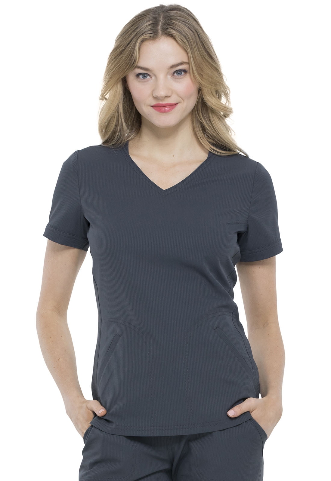 Elle Elle Scrubs Top for Women VNeck EL604, M, Pewter