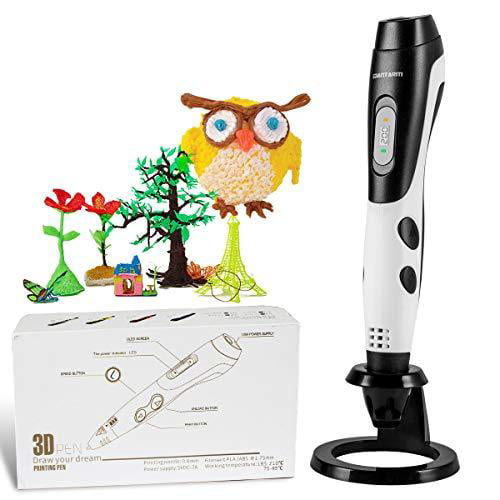 Decent Gifts for Kids and Adults Intelligent 3D Printing Pen with LED Display and USB Charging.8 gears of speed.Intelligent sleep mode GEEETECH TG-21 3D Pen with 3 Colors PLA Refills Non-Clogging.（Black） 
