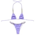 thumbnail image 5 of Wuxian Women 2 Piece Bikini Set Swimwear Summer Solid Color Chain Halter Backless Deep V-Neck Spaghetti Strap Push-Up Padded Bra Low Waist Swimsuit Fashionable Beachwear,Purple,S, 5 of 6